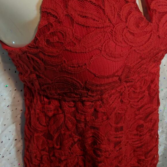 ANN TAYLOR LOFT Red Floral Lace Halter Dress Keyhole XS - Picture 4 of 7